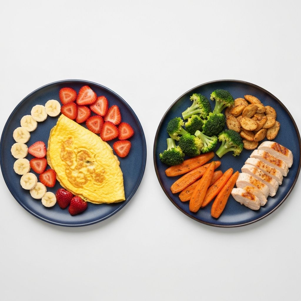 Comparison of breakfast and dinner plates