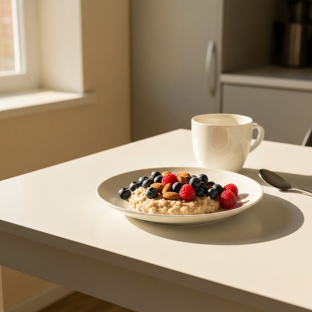 Morning breakfast with oatmeal and berries
